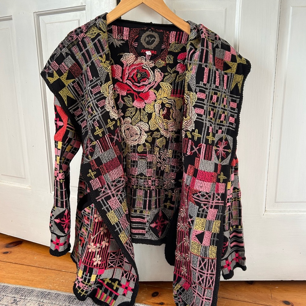 Johnny Was Black and Pink Patterned Cardigan
